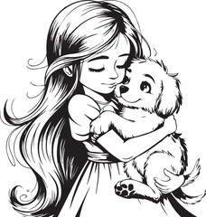 A sweet girl is hugging a puppy 
