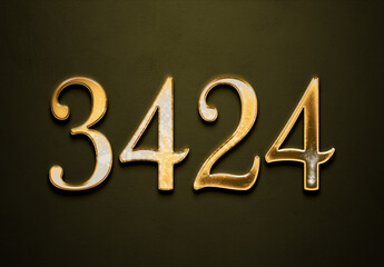 Old gold effect of 3424 number with 3D glossy style Mockup.