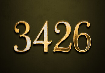 Old gold effect of 3426 number with 3D glossy style Mockup.