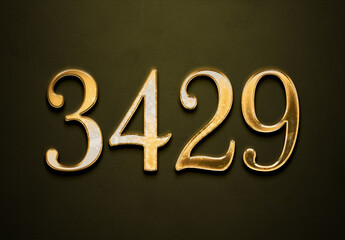 Old gold effect of 3429 number with 3D glossy style Mockup.