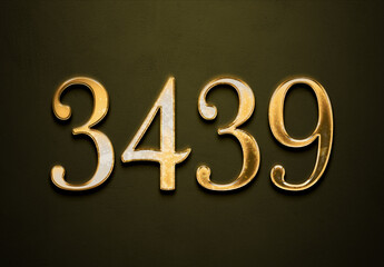 Old gold effect of 3439 number with 3D glossy style Mockup.