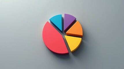 Obraz premium A colorful pie chart on a grey surface showing data distribution with five distinct segments analyzed in a creative and modern design