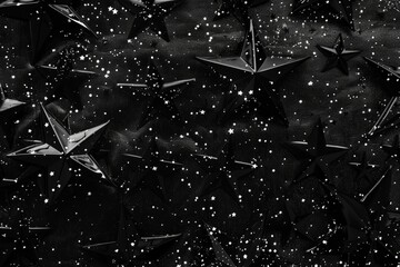 Festive black stars confetti scattered on vibrant background ideal for celebrations and events. dynamic illustration. star pattern wallpaper. Abstract textured backdrop for digital projects