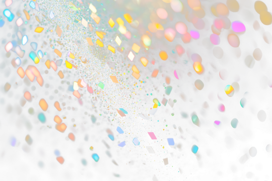 Abstract transparent  background with colorful bokeh lights on black surface.
