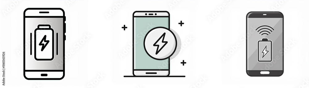 Aufkleber three smartphone icons, each displaying a battery charging symbol with a lightning bolt.