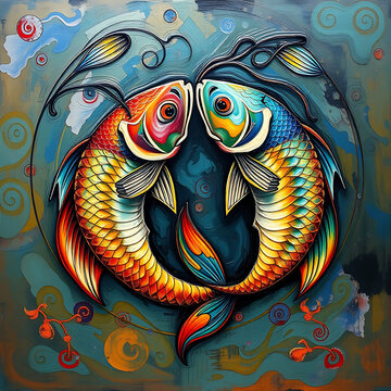 The 12 Zodiac Signs- Pisces, a pair of fish image of Pisces, Dagon