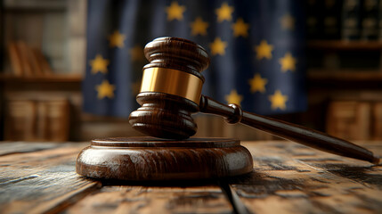 Wooden Gavel on a Wooden Table, 3D Illustration
