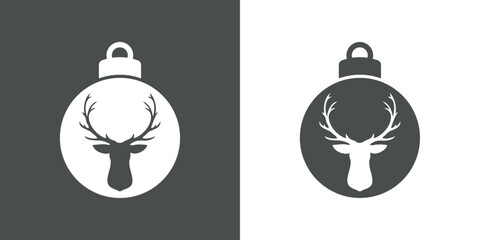 Tiempo de Navidad. Logo con silueta de bola de navidad con cabeza de ciervo o del reno Rudolph para su uso en tarjetas y felicitaciones