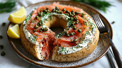 Classic bagel with cream cheese and smoked salmon