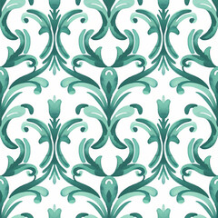 acanthus pattern, surface design pattern, bright green, soft watercolor illustration