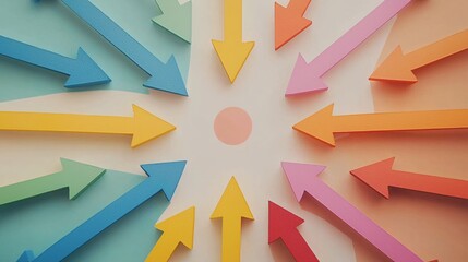A Vibrant Collection of Multi-Colored Arrows Converging at a Central Point, Representing Direction and Collective Effort on a Neutral Background