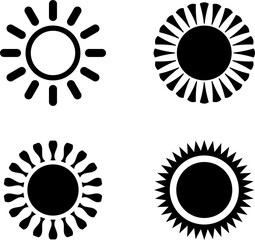 Sun icon on white background for graphic and web design. Big black sun icons set isolated on white background.