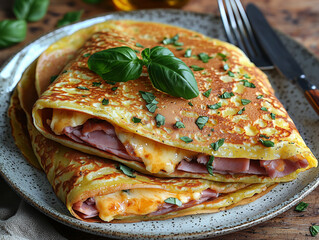 Savory crepes with ham and cheese filling