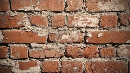 Obraz premium Textured red brick wall with mortar showing signs of age and wear