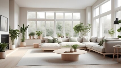 Modern Minimalist Living Space with Large Windows, Natural Light, and Earthy Decor Creating an Inviting Ambiance (94)