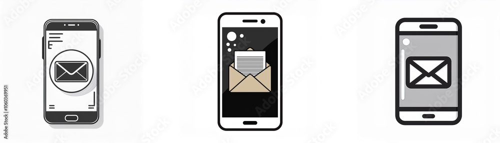 Aufkleber three smartphone icons, each displaying an envelope icon on their screen.