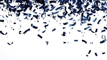 Blue confetti falling on white background, celebration concept