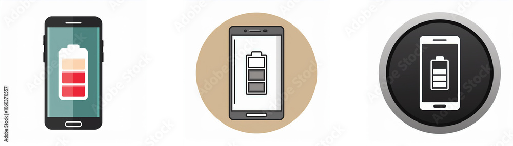 Poster three smartphone icons with varying battery levels.
