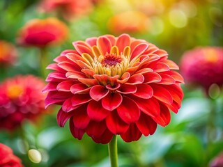 A breathtaking red zinnia flower in full bloom, featuring high depth of field, vibrant hues, and a soft background, perfect for botanical photography and floral art.