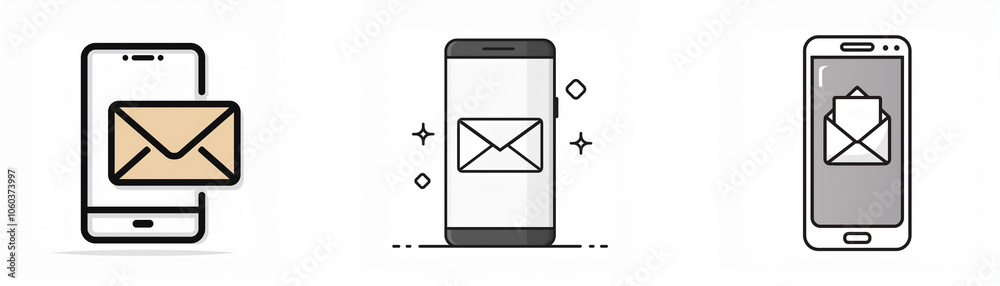 Poster Three simple illustrations of a smartphone with an email icon on the screen.