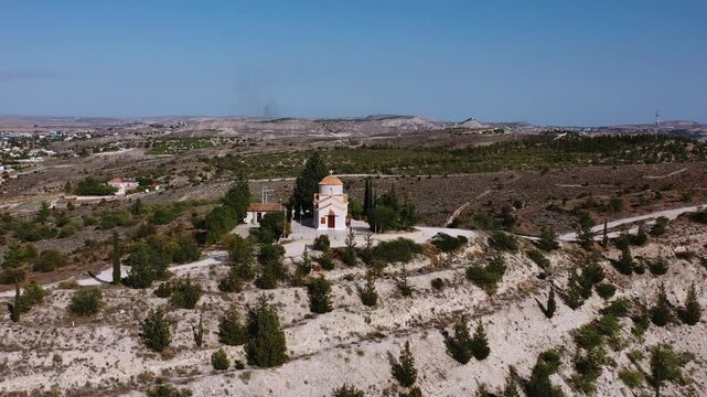 aerial view of Pera Chorio village in Nicosia Cyprus Panagia Tsampika church