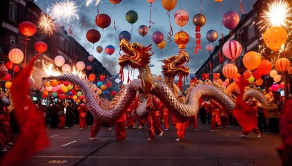 Obraz premium Chinese New Year celebration. Chinese festival. Chinese dragon