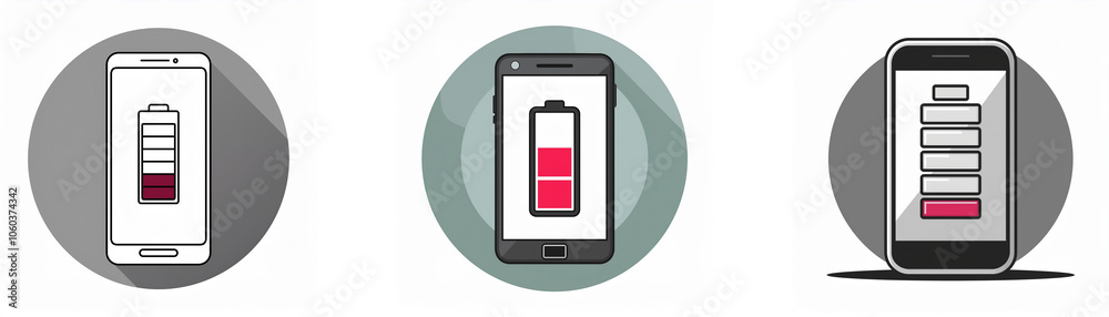 Aufkleber three cell phone icons displaying various levels of battery life.