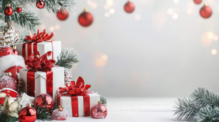 Beautifully Wrapped Christmas Gift Box.Festive Christmas Gift Boxes Background with Holiday Sparkle.