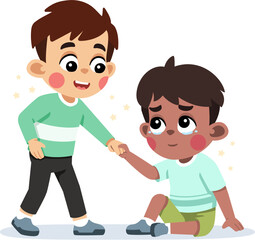Kid Helping a Friend Who Fell Down