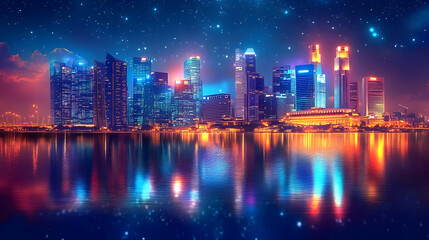 Fototapeta premium Night City Skyline Illustration