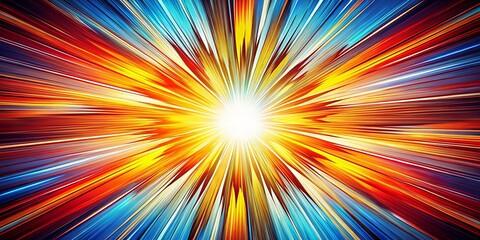 Obraz premium Abstract Radiating Lines in Vivid Hues of Yellow, Orange, Blue, and Red, Converging to a Glowing White Center