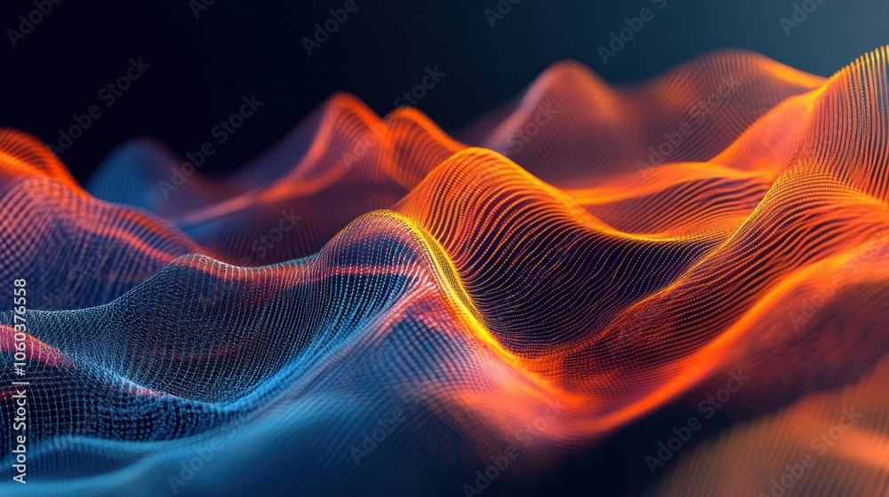 Poster dynamic abstract graph, where lines pulse and shift in real-time, visualizing the interaction of dat