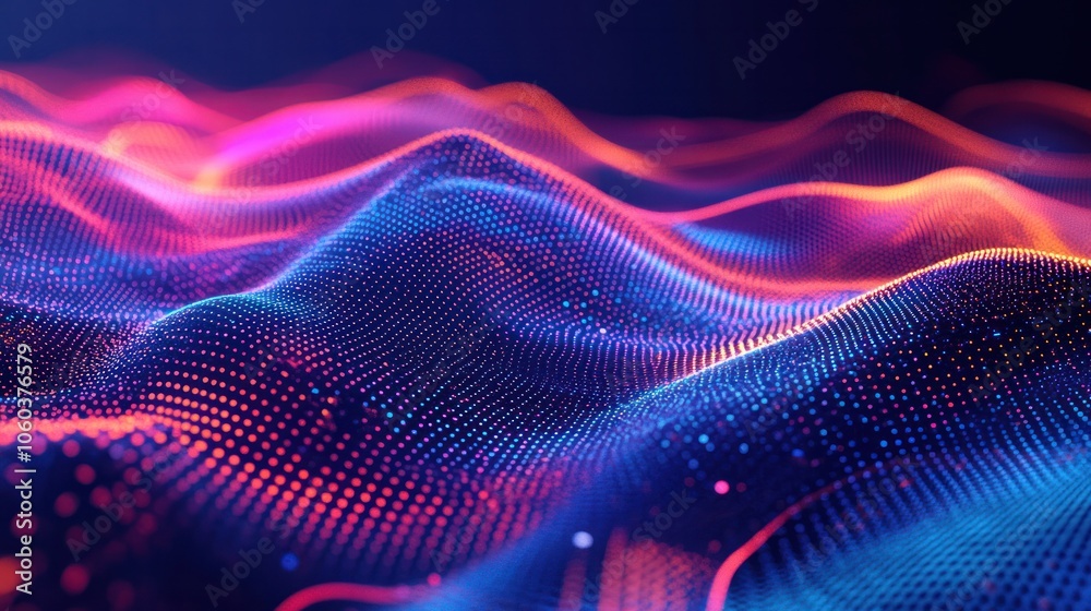Poster dynamic abstract graph, where lines pulse and shift in real-time, visualizing the interaction of dat