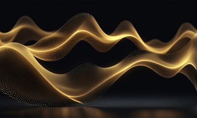 Abstract 3d gold flow wave on dark background. Future mesh or sound grid. Digital data structure. Futuristic technology concept.