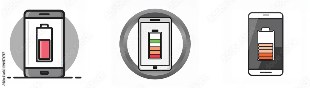 Aufkleber three smartphone icons with different battery levels.