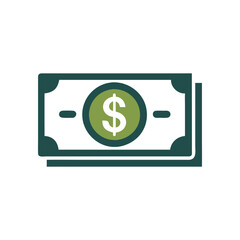 Dollar banknotes. Icon with reflection on white background