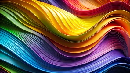 Obraz premium An abstract composition of vibrant, layered curves, exhibiting a spectrum of colors, transitioning from deep blues to vibrant yellows, evoking a sense of fluid movement and optical depth.