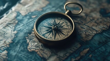 A vintage compass on a map, representing guidance and direction in achieving goals.