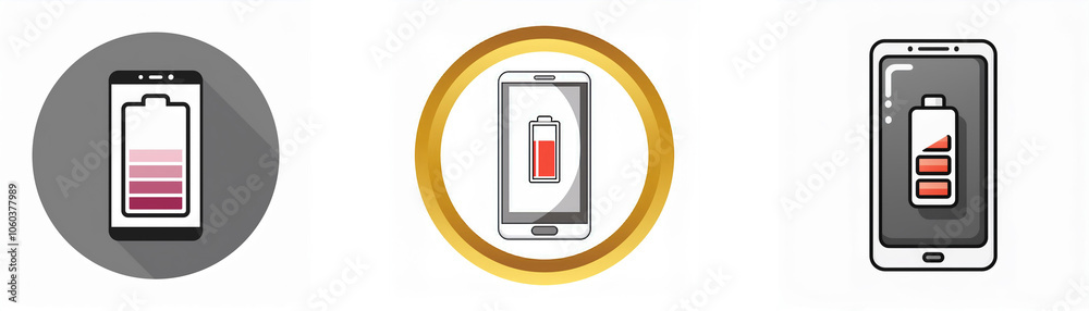Poster Three smartphone icons with various battery levels on the screen.