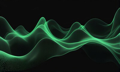 Abstract 3d green flow wave on dark background. Future mesh or sound grid. Digital data structure. Futuristic technology concept.