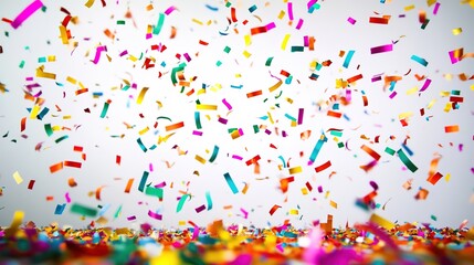 Fototapeta premium Colorful confetti explosion on white background