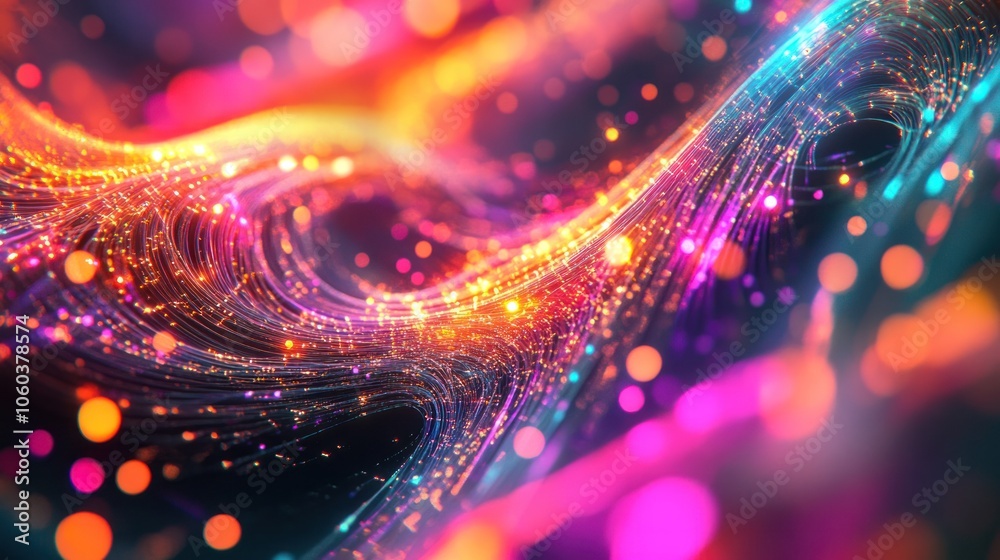 Poster dynamic abstract graph, where lines pulse and shift in real-time, visualizing the interaction of dat