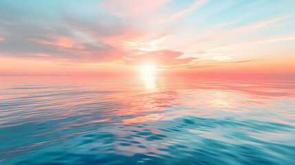 Obraz premium Abstract Ocean Blur Background: Sunrise Sky and Calm Waves at Dusk