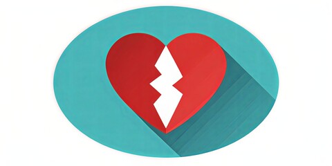 Obraz premium The Heart's Lament A Broken Red Shape Against a Teal Circle with a Long Shadow