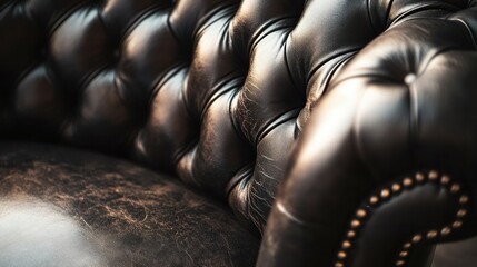 Obraz premium a luxury black leather sofa with deep buttoned tufting,