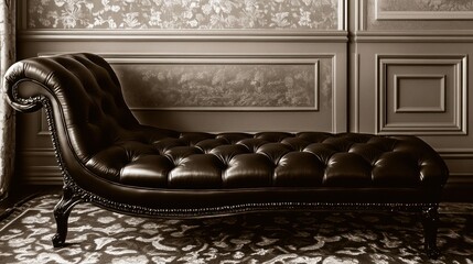 Obraz premium a luxury black leather sofa with deep buttoned tufting,