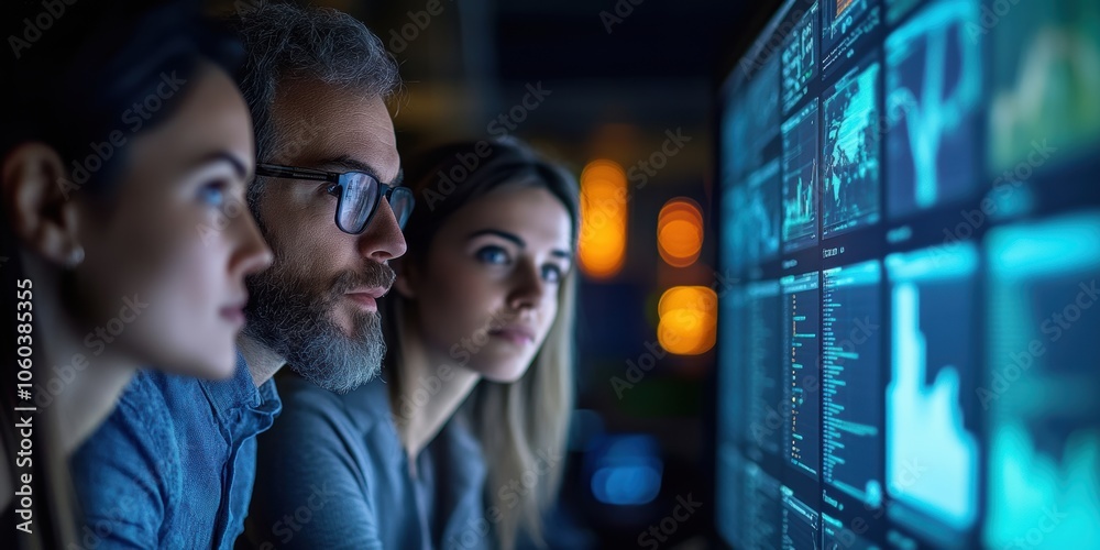 Poster business analytics a team analyzing data insights on a dashboard to enhance data-driven decision-mak