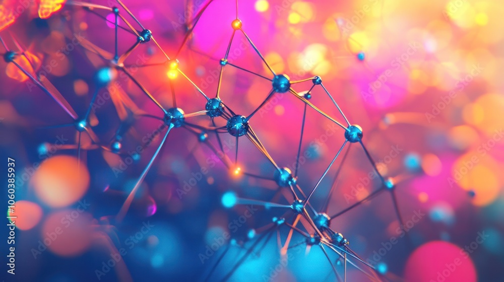 Poster a dynamic visualization of a global database, featuring a 3d neural network structure that symbolize