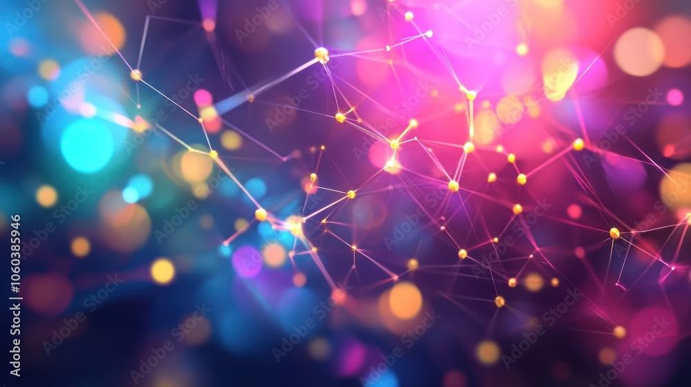 Poster a dynamic visualization of a global database, featuring a 3d neural network structure that symbolize