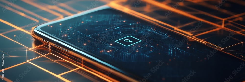 Leinwandbilder the smartphone rests on a sleek surface, showcasing a vibrant digital lock icon that highlights its 